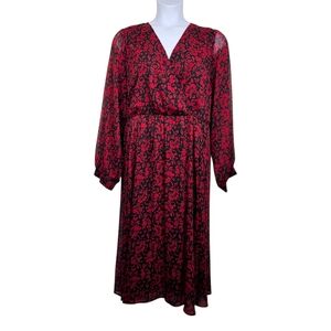 Torrid Womens Balloon Sleeve Black Red Floral Chiffon Midi Dress Size 3X NWT